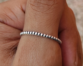 Handmade Sterling Silver Beaded Stacking Ring - Minimalist Dot Band