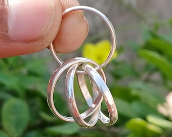 Juego de 4 anillos gruesos entrelazados en plata, entrelazados, anillos giratorios, alianza de boda.