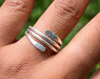 Handmade Sterling Silver Wrap Ring: Adjustable Boho Thumb Jewelry