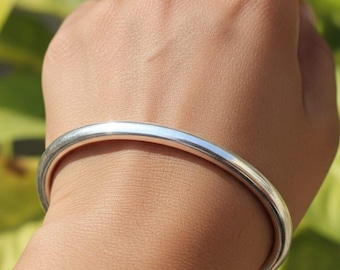 Brazalete grueso de plata de ley 925, pulsera minimalista llamativa,