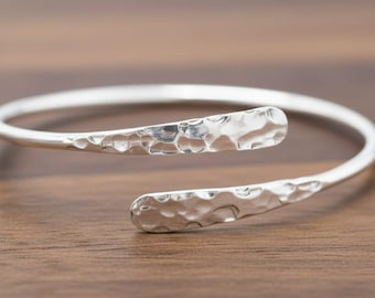 Hammered Open Cuff | Adjustable Sterling Bangle | Minimalist Silver Bracelet | Handmade Boho Jewelry