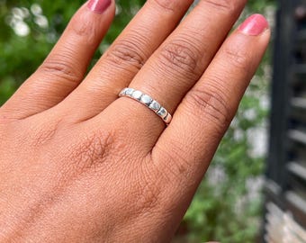 Dotted Sterling Silver Band Ring – Minimalist Stackable 925 Silver Jewelry