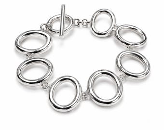 Bracciale di lusso in argento sterling con maglie ovali / Bracciale moderno con chiusura a moschettone / Gioiello di design per donna