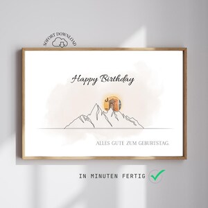 額入りマネーギフト | 山々の向こうに輝く太陽が紙幣のように輝く - 彼と彼女の誕生日の願いを叶える | A3/A4/A5サイズですぐにダウンロード