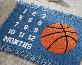 Basketball Baby Milestone Blanket Crochet Pattern for Monthly Baby Photos