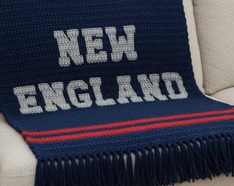 Von New England inspiriertes Häkelwurf-Muster - Blau, Rot und Grau