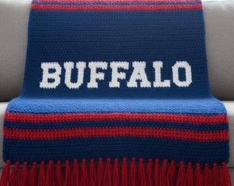 Von Buffalo City inspiriertes Häkelwurf-Muster - Blau, Rot und Weiß