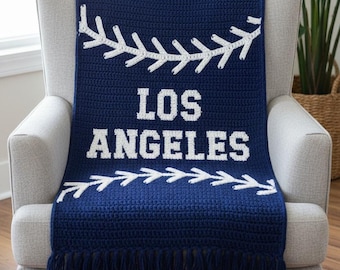 Los Angeles Dodgers Baseball inspirierter Häkelüberwurf - Graphgan-Muster