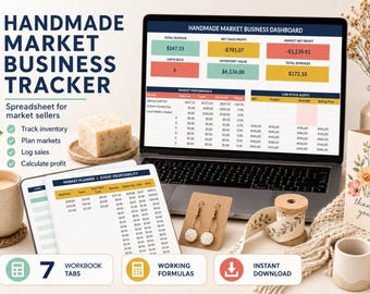 Handmade Market Business Tracker Spreadsheet, Craft Fair Inventory, Sales Log, Expense Tracker, Pricing Calculator, Excel Template