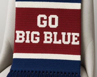 New York Giants inspirierter Häkelüberwurf - GO BIG BLUE! Graphgan Muster