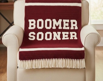 Patrón de manta/manta de ganchillo Boomer Sooner de la Universidad de Oklahoma