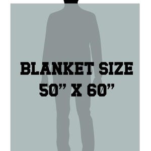 May include: Image showing a silhouette of a person with a height of 5'8". The text "BLANKET SIZE 50" X 60"" is displayed below the silhouette. The background is a light gray rectangle.