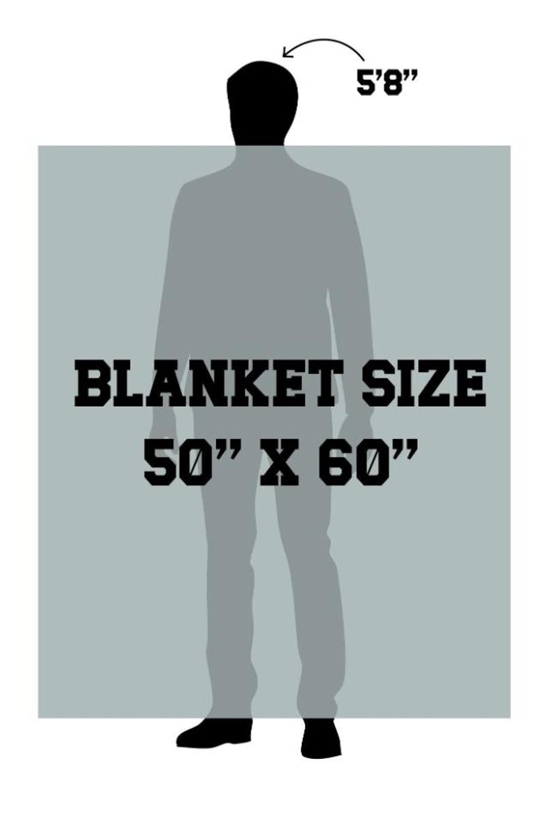 May include: Image showing a silhouette of a person with a height of 5'8". The text "BLANKET SIZE 50" X 60"" is displayed below the silhouette. The background is a light gray rectangle.
