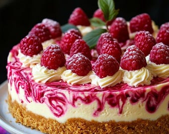 White Chocolate Raspberry Cheesecake Recipe | Elegant Gourmet Dessert PDF (Digital Download)