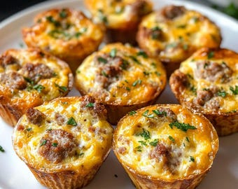 Receta de mini quiches sin corteza / Salchicha, huevo y queso (descarga digital)