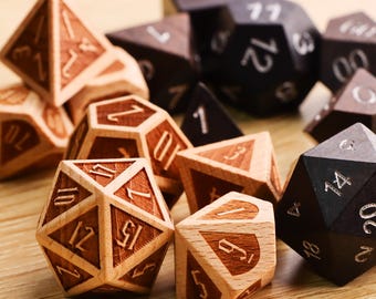Solid Black Wood DnD Dice Set for Role Playing Games, Unique Dungeons and Dragons Dice Set for Gifts, Wooden D&D Dice Set, DnD Gifts