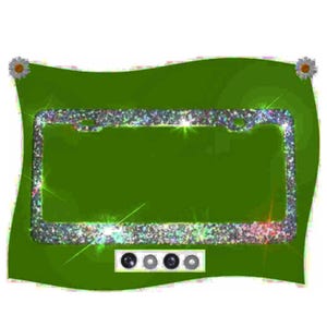 MEGA MULTI BLING Disco Colored Real Glitter Bling Sparkly Car Truck Vehicle Metal License Plate Frame and Silver Screw Cap Covers
