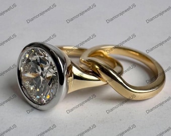 Huge Round Cut Moissanite Diamond Engagement Ring Set, 925 Silver Bezel Set Bridal Ring, Perfect Wedding Ring For Her
