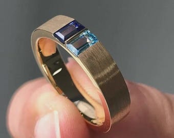 Herrenring mit Saphir und Topas Edelstein, gebürstet