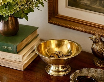 Vintage Brass Pedestal Bowl | Hollywood Regency, Mid Century Compote Dish