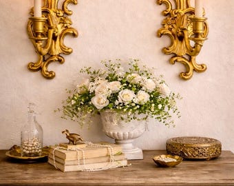 Vintage Gold Wall Sconces Pair, Ornate Scroll Sconces, Hollywood Regency Baroque Decor