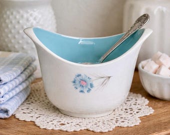Vintage Taylor Smith Taylor Sugar Bowl | Ever Yours Boutonniere, Aqua Blue Interior