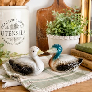 Vintage Hand Painted Mallard Duck Salt & Pepper Shakers | Ceramic Cottage Kitchen Decor