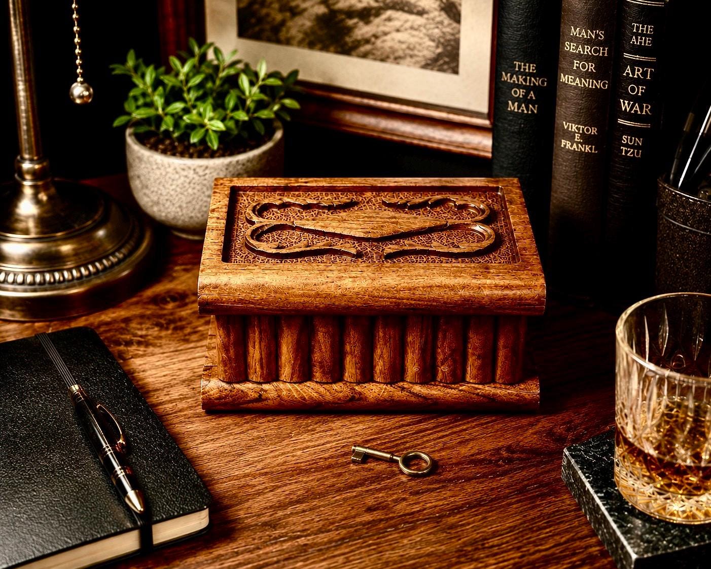 ドルアーガの塔　トレジャーボックス　文具セット Vintage Turkish Hand Carved Puzzle Box | Wooden Secret Lock Key