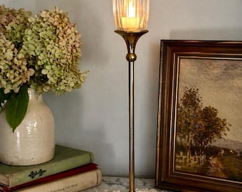 Vintage Brass Candlestick Holder, 14 Tall Taper Holder with Glass Cup