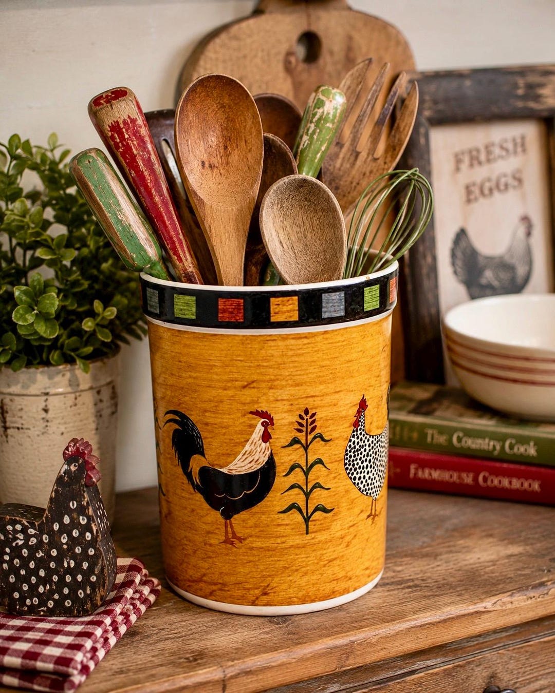 Kimble Chicken Vintage Warren Kimble Country Quartet Crock by Sakura – Rooster ...