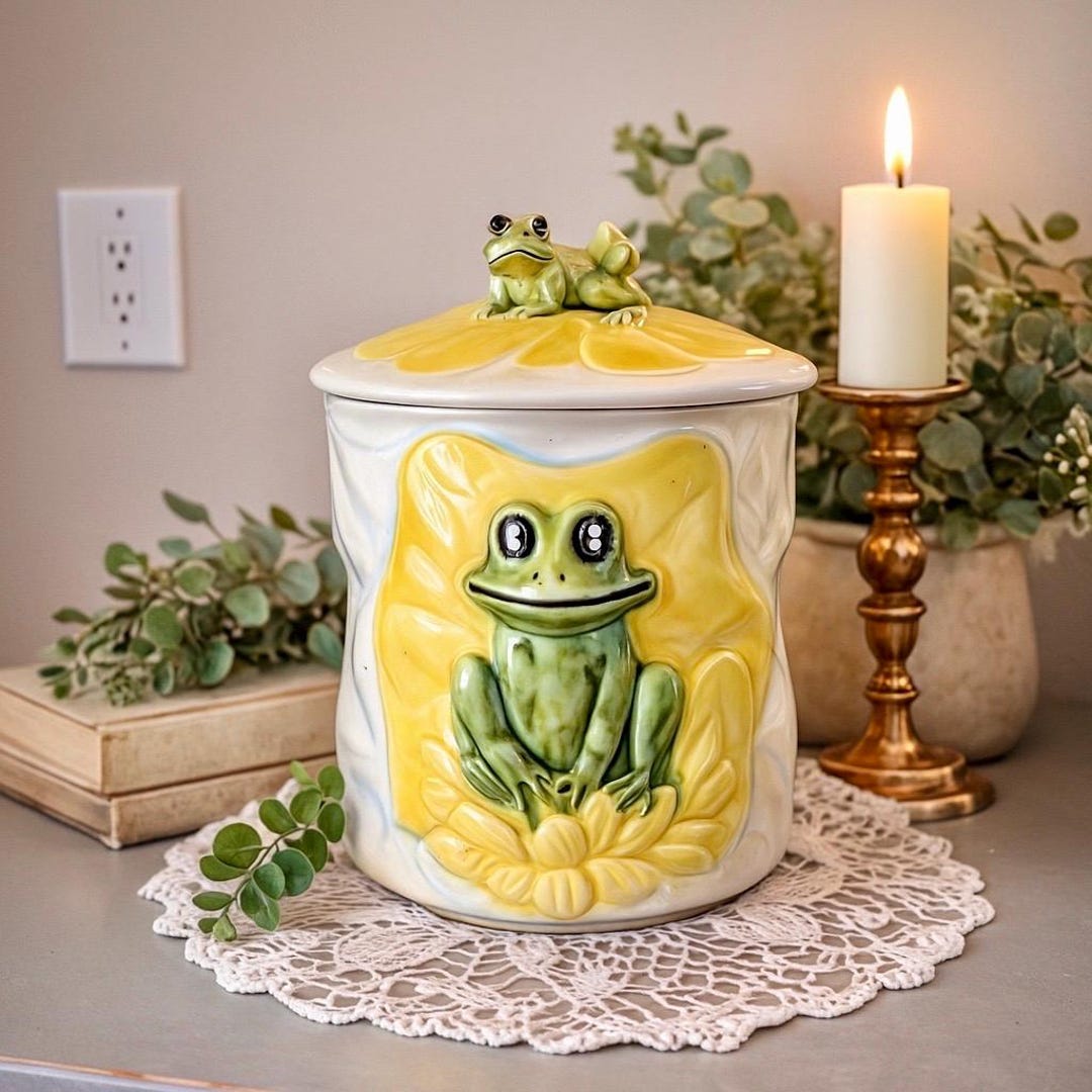 Vintage Frog Cookie Jar – 1970s Style Ceramic Canister With Cute Frog ...