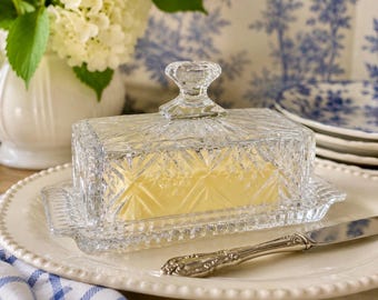 Godinger Dublin Crystal Covered Butter Dish | Diamond Cut Glass Butter Keeper