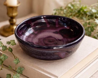 Handmade Pottery Bowl | Purple Reactive Glaze Serving Dish