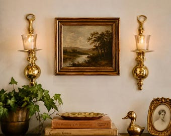 Vintage Brass Wall Sconces – Pair Mid Century Candle Holders – Hollywood Regency Decor