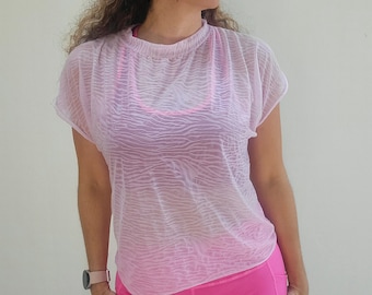 Transparent  Mesh Top,  Gym t-shirt , Sexy Women’s Top, Minimalist Fashion, Light pink