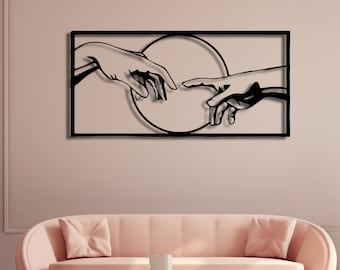 Creation of Adam Hands Metal Wall Art: Michelangelo Inspired Decor, Contemporary Home Accent