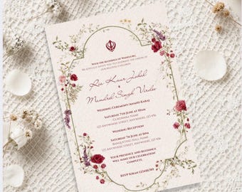 Elegant Sikh Wedding Invitation template • Anand Karaj invite  (Digital)