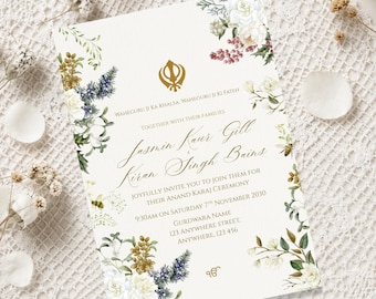 Floral Sikh Wedding Invitation • Anand Karaj Card (Digital)