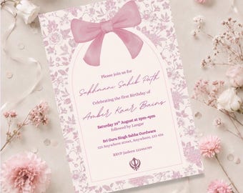 Pink Floral Sikh Sukhmani Sahib Path Invitation (Digital Canva Template)