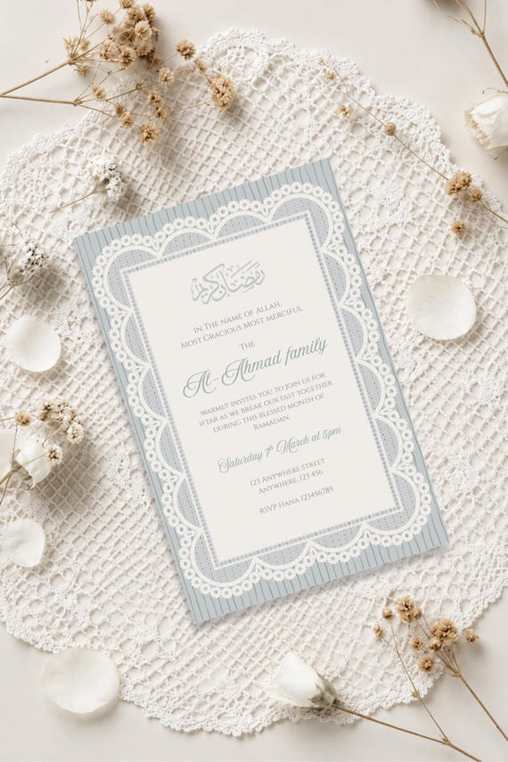 Elegant Lace Ramadan Iftar Invitation | Editable Bismillah Card (Digital Download)