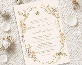 Elegant Sikh Wedding Invitation template • Anand Karaj invite  (Digital)