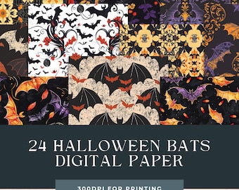 Bat Digital Paper Pack for Halloween: 24 Seamless Halloween Patterns (Instant Download)