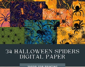 Spinne Digital Paper Pack für Halloween: Nahtlose Muster (Digitaler Download)