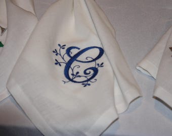 Floral Initial Embroidered Table Napkin
