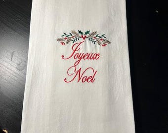 Cotton Kitchen or Bath "Tea" Towel with Joyeux Noel Design
