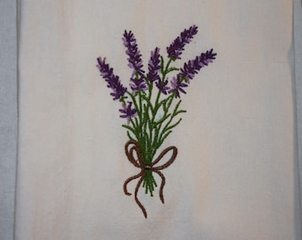 Lavender Bundle Embroidered Linen Tea Towel