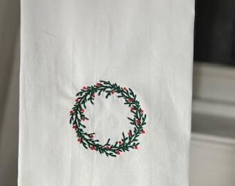 Wreath embroidered Tea Towel