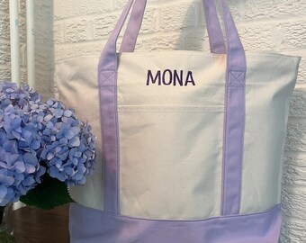 Personalized Canvas Tote Bag | Custom Embroidered Name Tote | Monogram Beach Bag | Bridesmaid Gift | Teacher Tote | Large Carryall