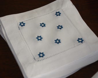Star of David Embroidered Cocktail Napkins