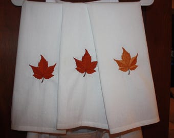 Leaf Embroidered Tea Towel: Fall Kitchen Decor